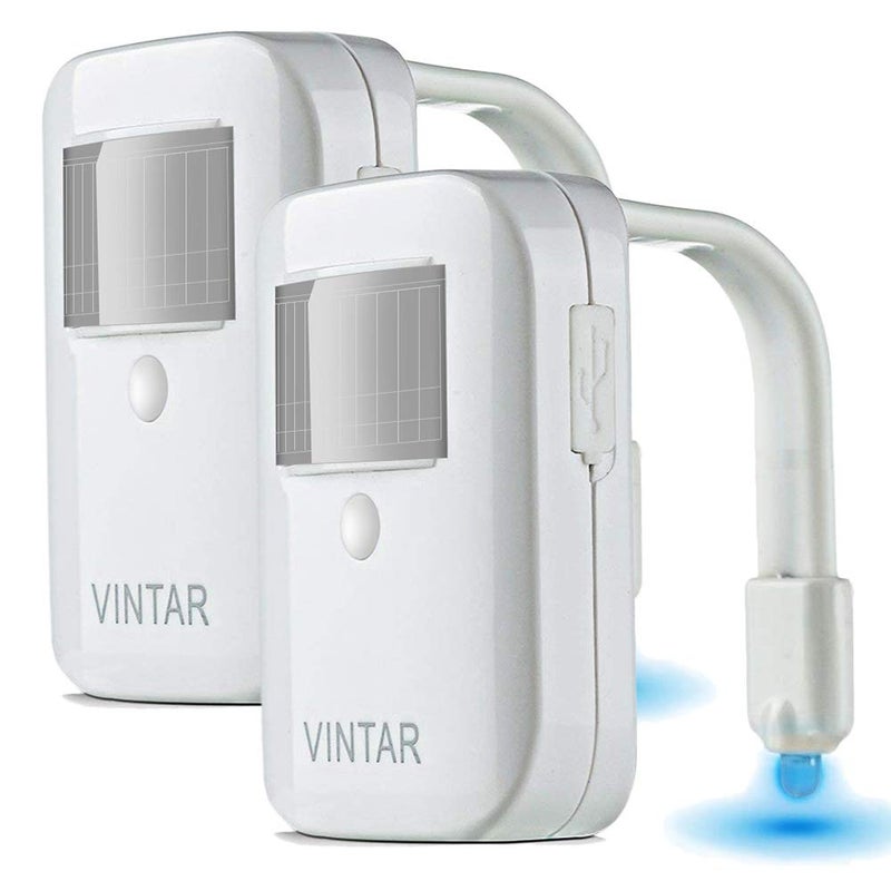 VINTAR 2 Pack Rechargeable 16 Color Motion Sensor LED Toilet Night Light, 5 Stage Dimmer, IP67 Waterproof, Light Detection - Image 1